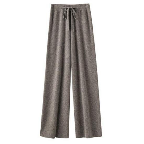

Australian Wool Wide-Leg Women s Cashmere Knitted Trousers - Autumn/Winter Thick Drapey Floor-Length Casual Pants One Size