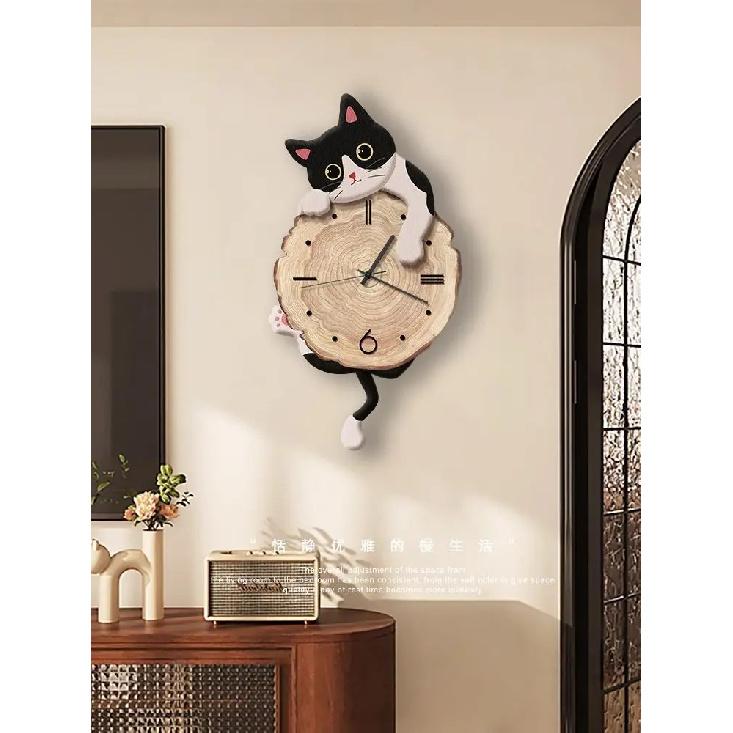 Cartoon Cat Wall Clock Creative Cat Tail Swing Wall Clock Quartz Mute Wall Clock Home Decoration Living Room Bedroom Decoration