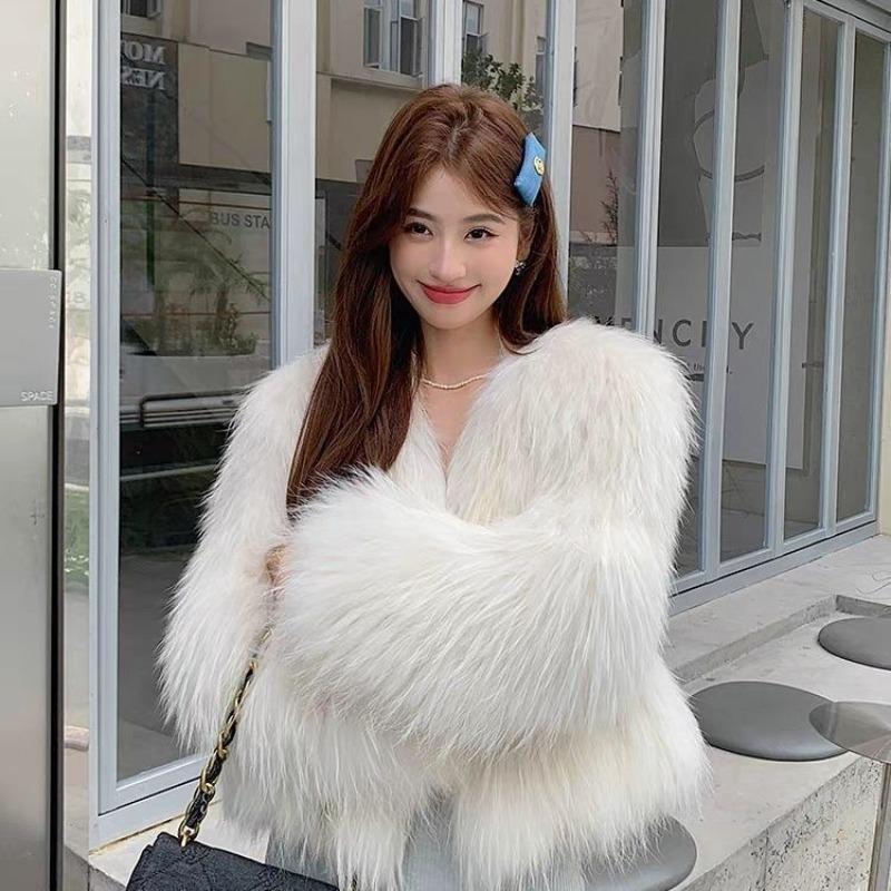 Осень и зима новая мода имитация лисьего меха пальто женская одежда средней длины темперамент шерстяное пальто S