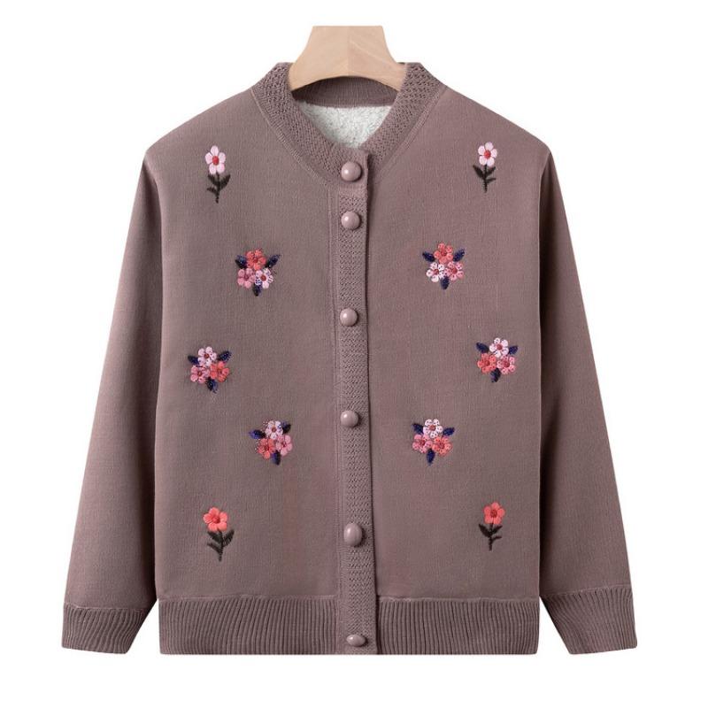 Middle aged lamb wool sweater female grandmother autumn and winter clothing mother fleece cardigan old lady thermal top jacket