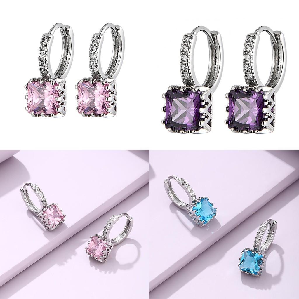 Contemporary Geometric Alloy Zircon Earrings For Women Square Shape Trendy Summer 2022