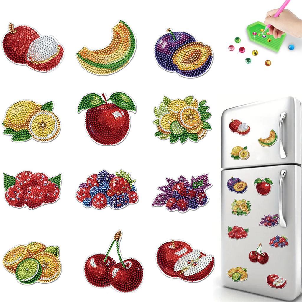 12Pcs Diamond Painting Kits Rhinestone Refrigerator Gem Crafts Diamond Art Magnets Refrigerator Magnet for Decor Gift