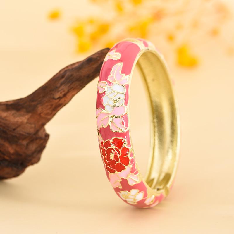 Cloisonné Pfingstrosenblüte Mode Armband - Perfektes Souvenir Geschenk für Freundin oder Mama