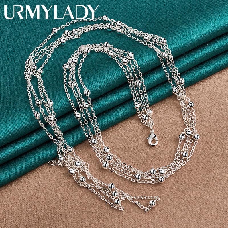 Fine 925 Sterling Silver Charms Beads Chain Necklace For Women Fashion Jewelry