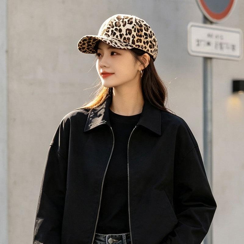 2026 Korean Retro Y2K Leopard Print Baseball Cap for Women Breathable Face-Slimming Visor Hat