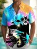 Herren Hemd mit Galaxie Wald Hirsch Print Kurzarm, Lässiges Bohemian Button-Down Hemd für den Sommerurlaub