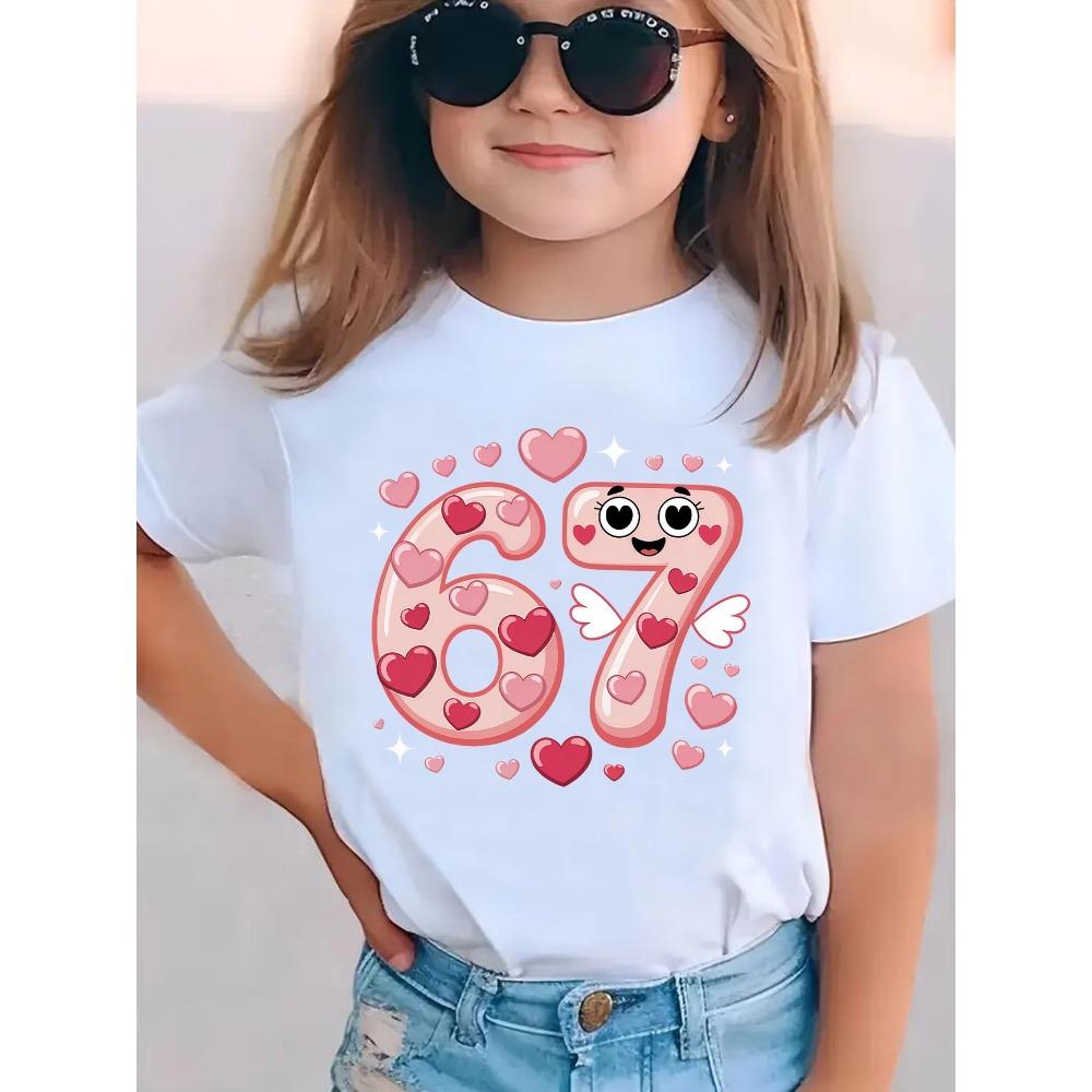 Heart 67 Shining Digit Print Childrens TShirt Cute Casual Girls Boys Short Sleeve Shirts Tops Summer Fashion Kids Clothes Tees
