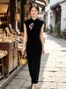 1011 Spring and Autumn New Improved Black Velvet Cheongsam Long Sleeveless Slim Fit Young Fashion Temperament Long Cheongsam