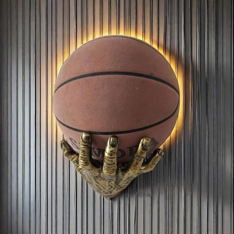 Wall Mounted Mechanical Pink Hand Shaped Wall Decor Basketball Rack Holder,Suitable for Room and Garage Soccer Walls Decor Space Saving Display Stand
