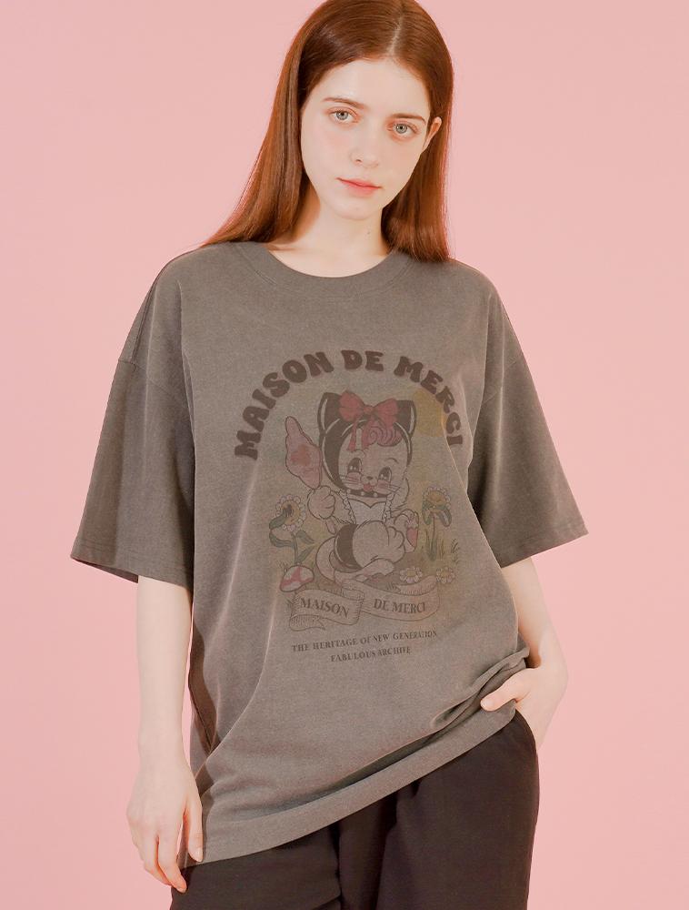 LA MAISON STUDIO Unisex Cutie Cat Pigment Smoky Short Sleeve T-Shirt Charcoal (Fcf2Ts418M)