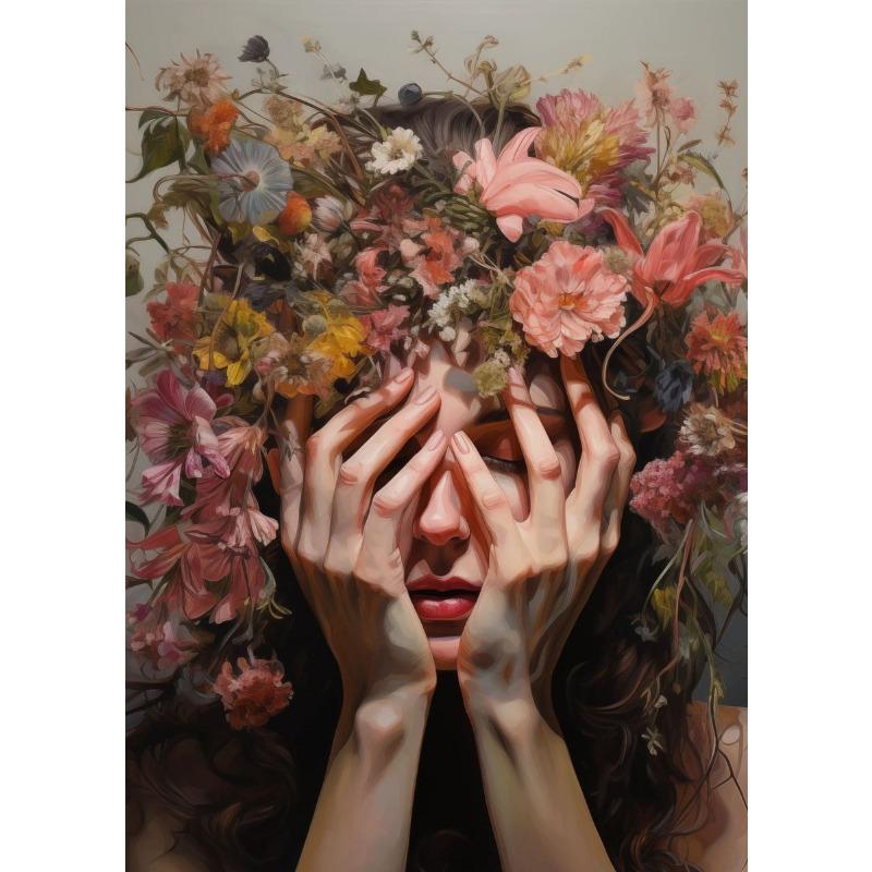 Floral Beauty Flowery Hat Hair Poster Canvas Printing Flowers with Women Home Room Decor Girls Room Bar Wall Art Picture Prints