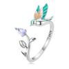 WOSTU 925 Sterling Silver Hummingbird Open Ring Colorful Enamel Bird Adjustable Rings With Zircon Eyes Nature Jewelry for Women
