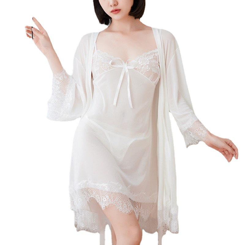 Seductive Lace Mesh Lingerie: Tempting Two-Piece Pajama Set with Suspender