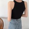 Damen Schwarzes Ärmelloses Strick Halter Tanktop für den Sommer