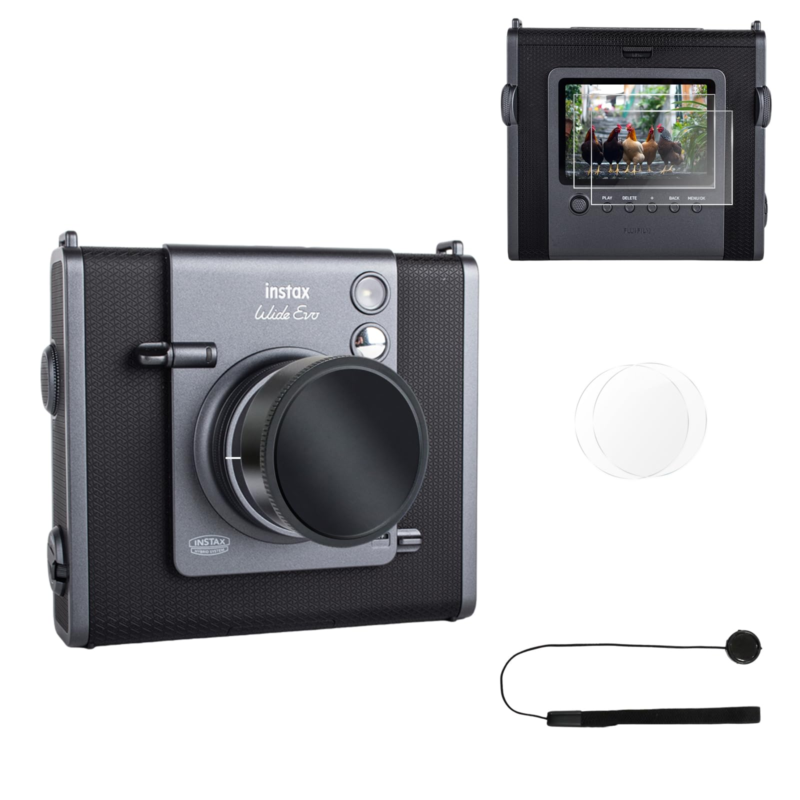 

HIYQIN Защитная пленка для экрана и крышка объектива для Fujifilm Instax Wide EVO Hybrid Wide Evo Алюминиевая крышка Защитная пленка из закаленного стекла для ЖК-экрана и ПЭТ-пленка для объектива