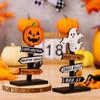 Halloween Wooden Tabletop Directional Sign Ghost Pumpkin Bat Freestanding Table Ornament Spooky Centerpiece Decor for Dining Table Party Holiday Gift