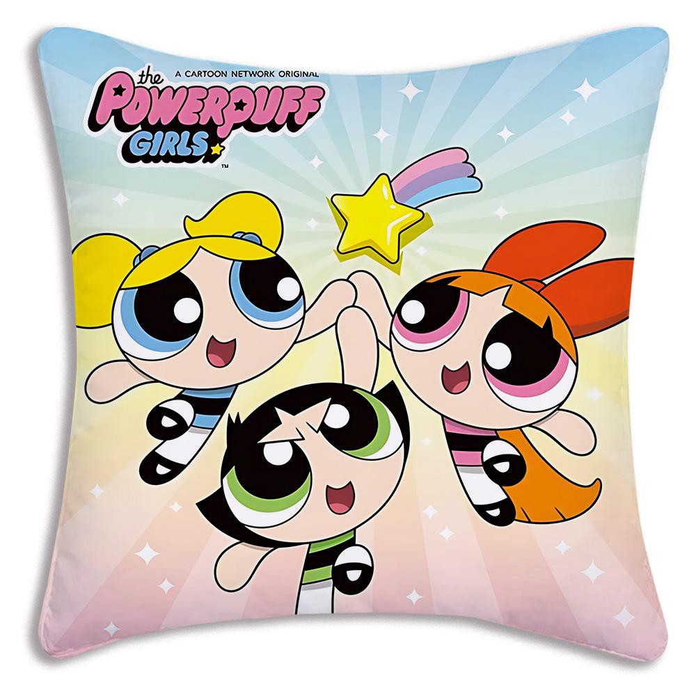 Anime Powerpuffs Girlss Pillow Covers Cartoon Sofa Decorative Home Double-Sided Printing Short Plush Cute Cushion Cover