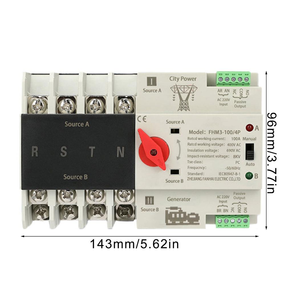 4P 100A Double Power Automatic Transfer Switches Din Rail Mounted Electrical Selector Switches for Inverter Generator