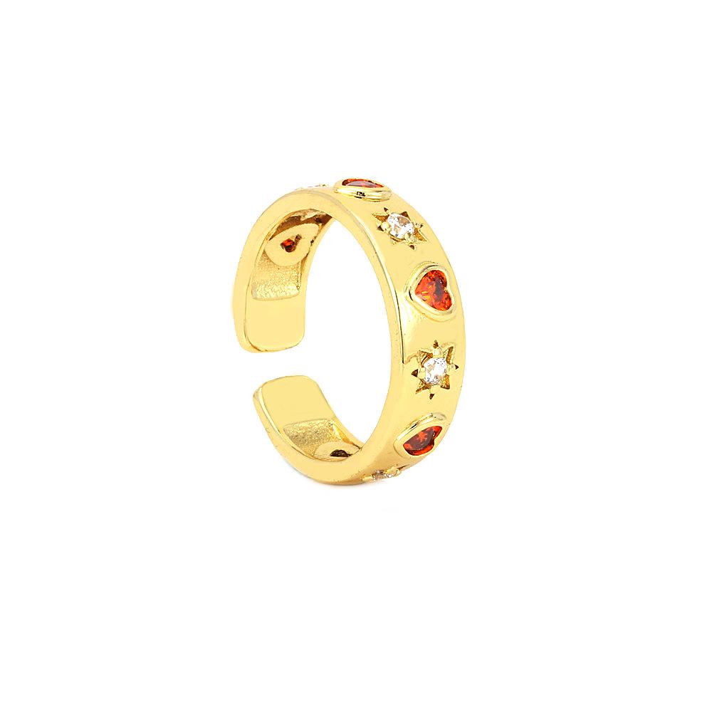 Heart and Star Zircon Open Ring: Chic European-American Luxury Women's Style