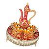 Elegant European Metal Barwares Set With Florals Embossed Decanter Tray and Glasses for Home Entertaining B03E