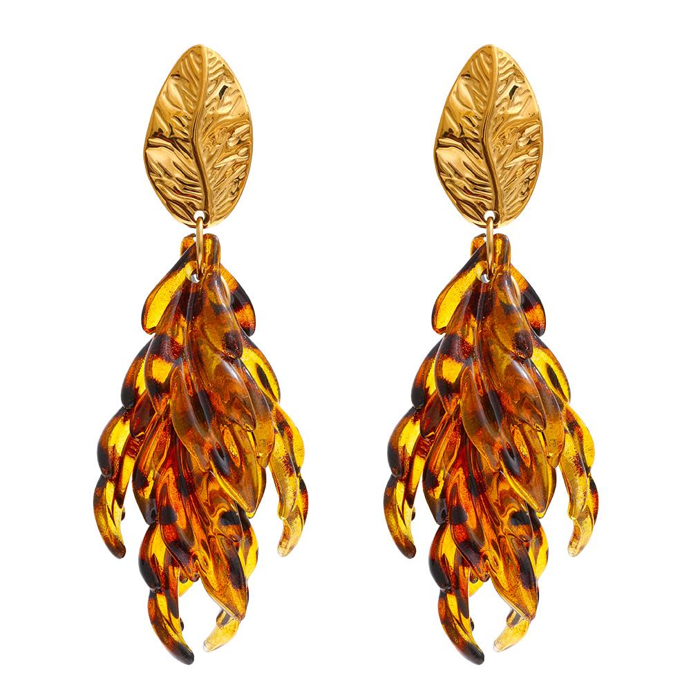 

Yhpup Exclusive Design Resin Leaf Tassel Drop Handmade Statement Earrings Autumn Winter Style Stainless Steel Aesthetic Jewelry