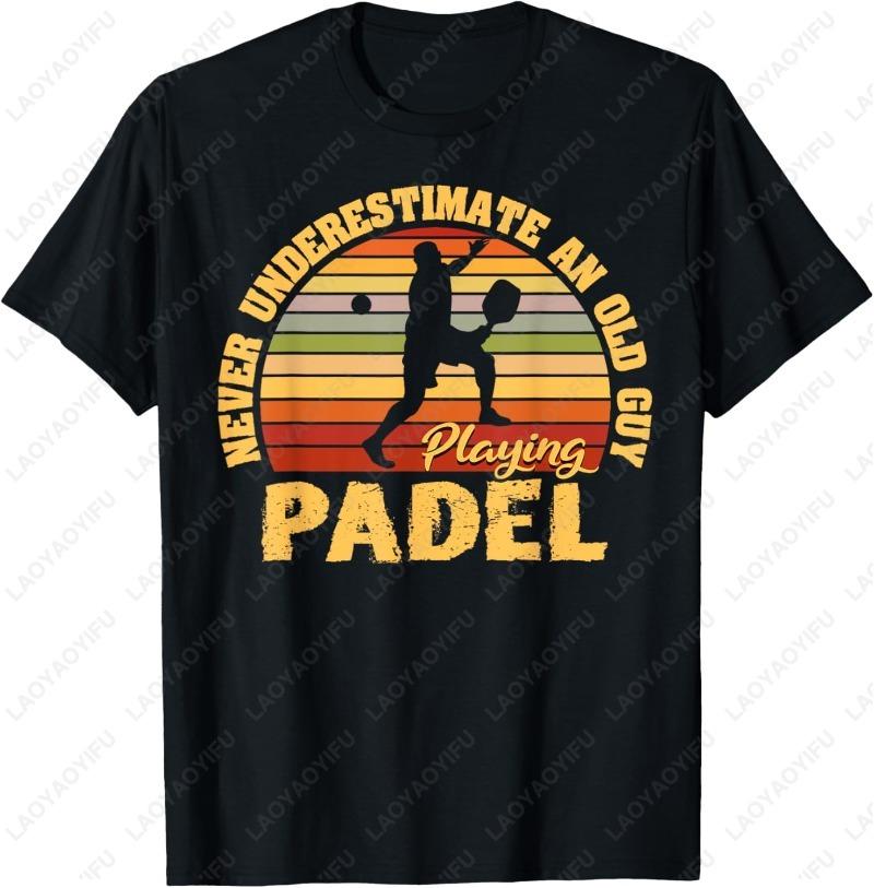 Never Underestimate An Old Guy Playing Padel Tennis Tee Funny Player Silhouette Graphic Sports Lover Gift Unisex Cotton Shirt S
