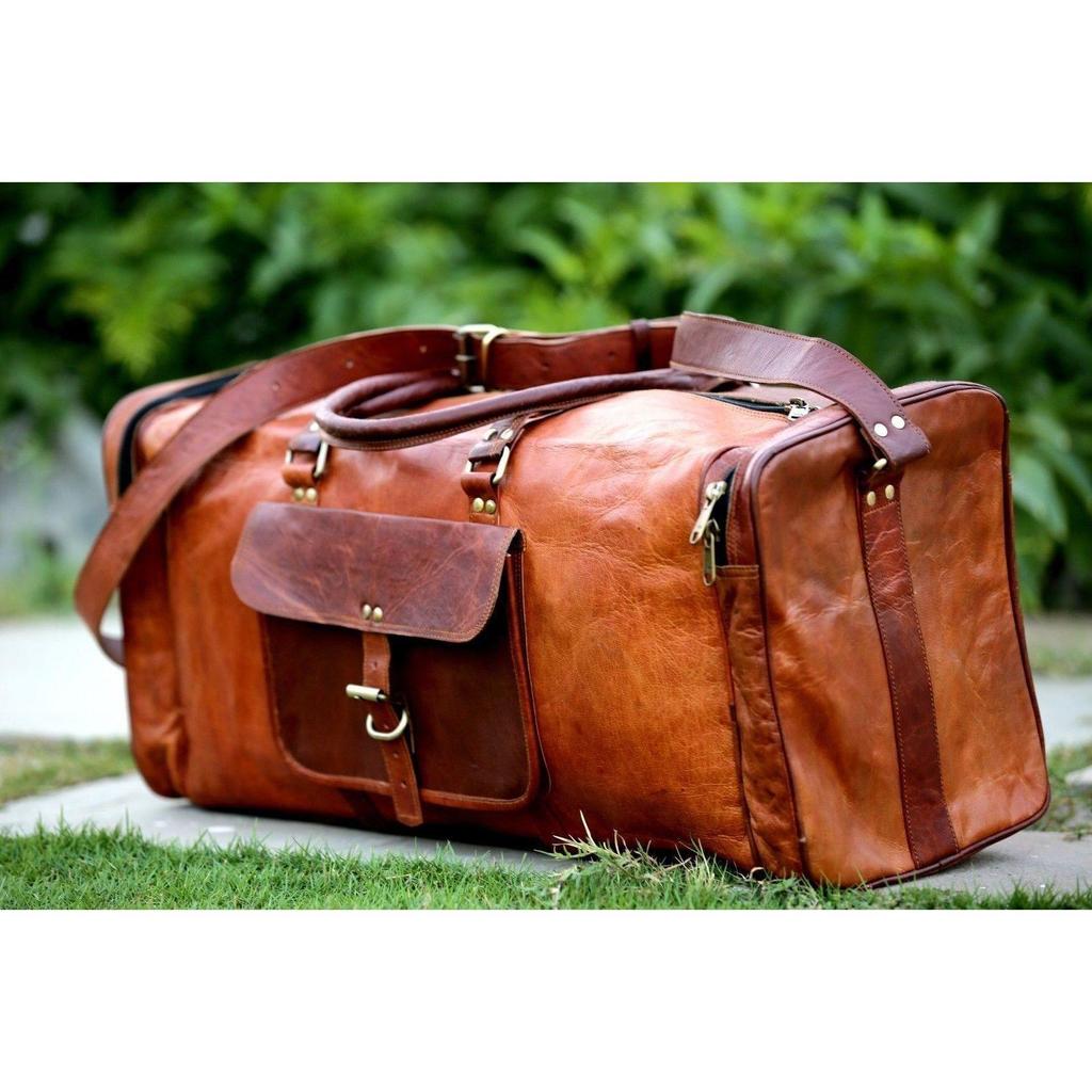 25" Neue braune Vintage-Reisetasche aus echtem Leder für Herren, Reisegepäck, Sporttasche