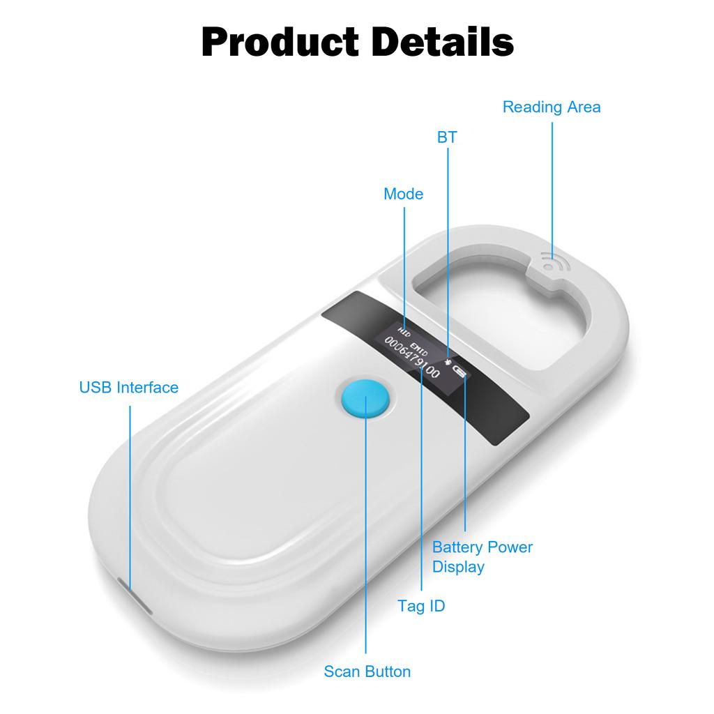 Microchip Scanner For Pets Bt 4.0 OLED Display Store 128 Pieces Of Data For Small Animal Management