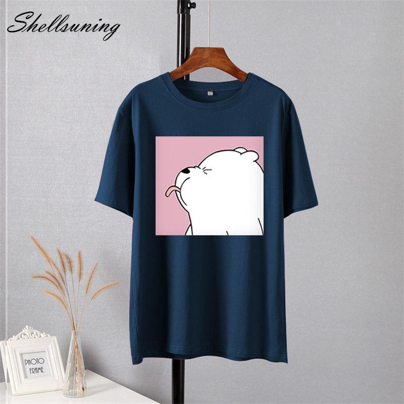Shellsuning Summer Cute Printed Cotton T Shirt Women Loose Short Sleeve Trend Tees Female Casual Streetwear All-match Basic Tops