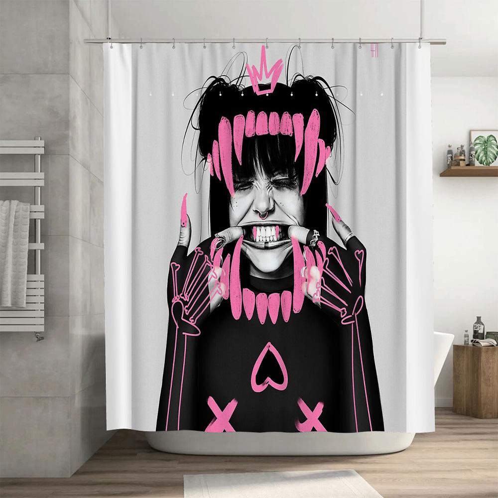 Gothic Horror Shower Curtain Skull Demon Halloween Decor Spooky Bathroom Set Dark Gothic Home Decor Creepy Art Wall Hanging