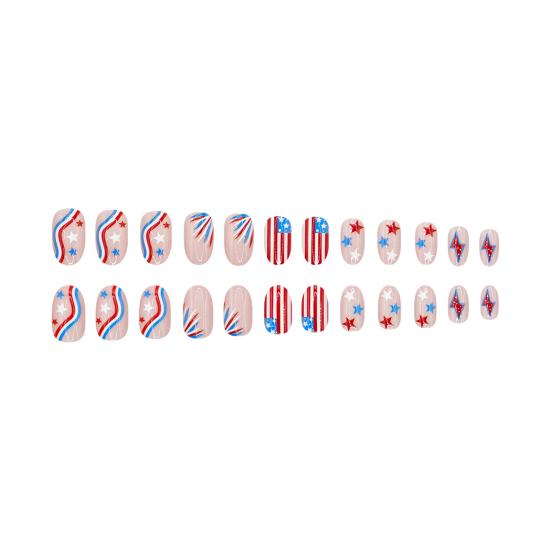 

1 Set Independence Day Press on Nails Patriotic American Flag Women Stick-on Fake Nails Red White Blue Stars Stripes Almond Glue on False Nails for A