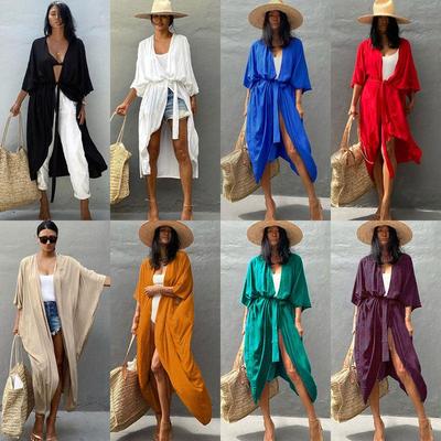 Quimono Feminino de Praia, Capa de Verão para Fato de Banho, Vestidos Túnica Boêmia Sólida, Fatos de Banho, Cardigan, Xale