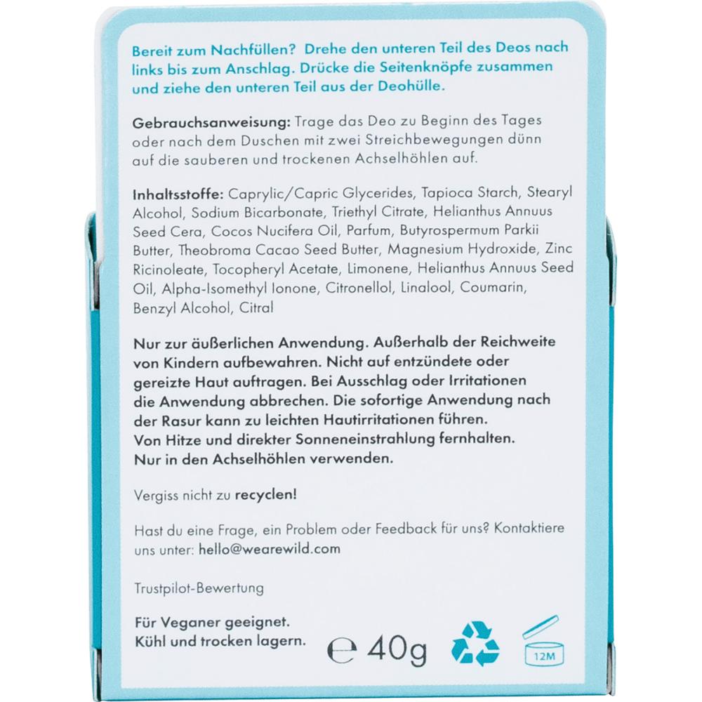 Wild Wild Deodorant Stick Fresh Cotton & Sea Salt Refill Pack 40g