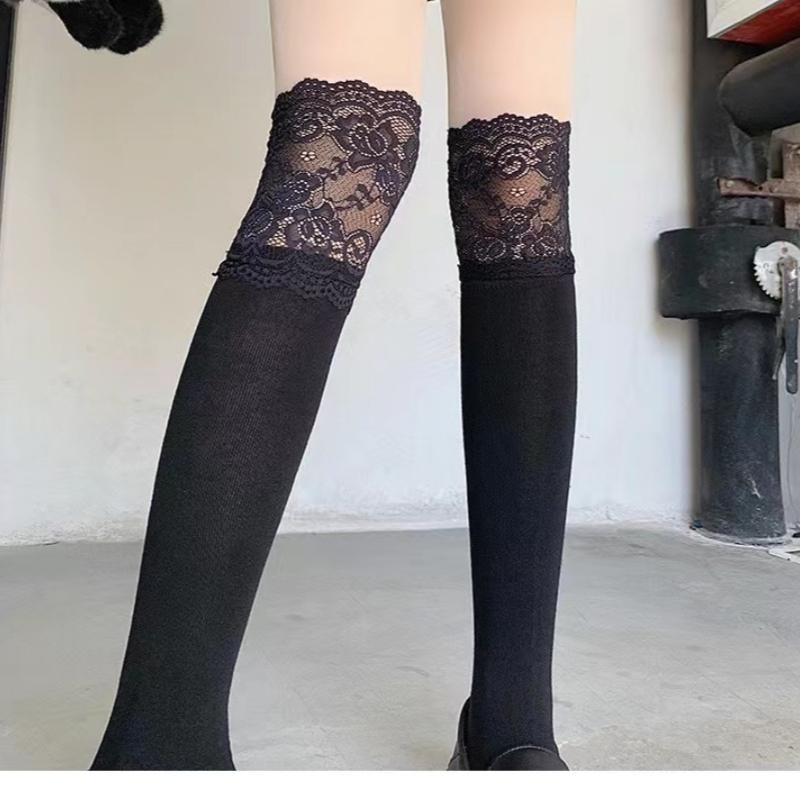 Meias Femininas Outono/Inverno Até à Coxa Renda Fofa Lolita Quentes Meias Pretas Brancas Meias Longas de Perna para Menina Acessórios para Botas