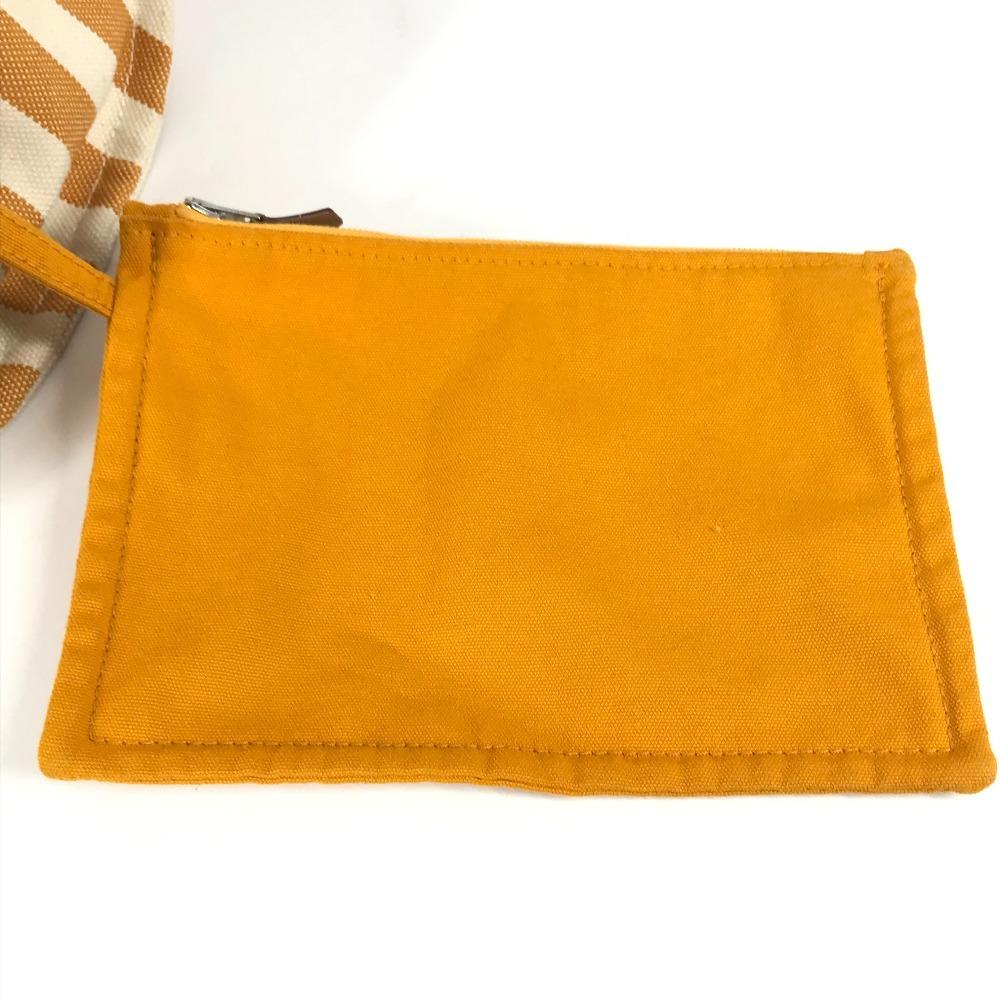 HERMES Border with pouch Cannes PM Tote Bag Hand Bag Canvas yellow/White