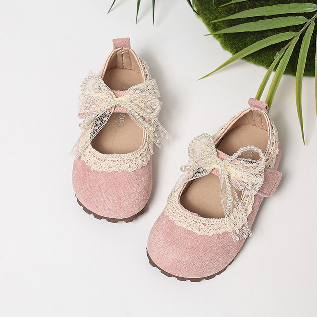 Kids Soft Sole Leather Toddler Shoes Lace Bow Decorated Slip On Ballet Flats Comfortable Flexible Sole Shoes for Girls