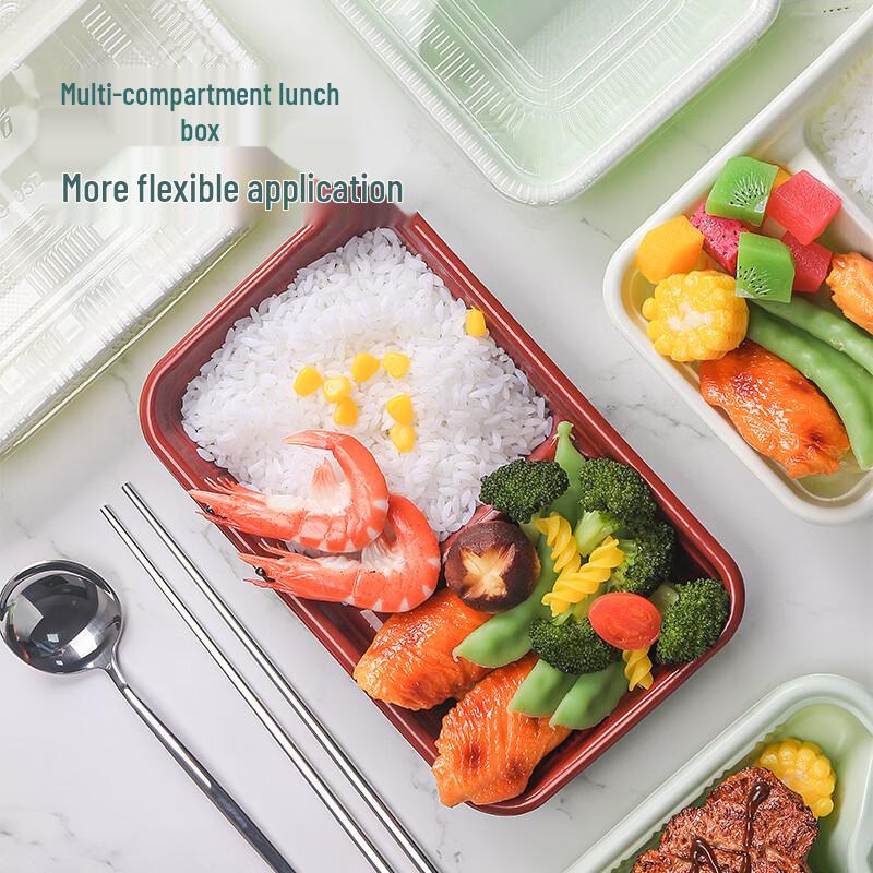 Disposable 5-Compartment Lunch Containers (Red & Black)