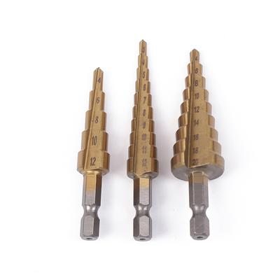 3Pcs Hss Titanium-Coated Spiral Groove Step Drill Bit 3-12 4-12 4-20 Power Tool Step Drill Bits Set Metal Multi-Hole Taper Drill