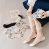 Summer Women Socks Ultra-thin Transparent Crystal Silk Socks Women Cartoon Print Japanese Kawaii Cute Funny Elastic Long Socks