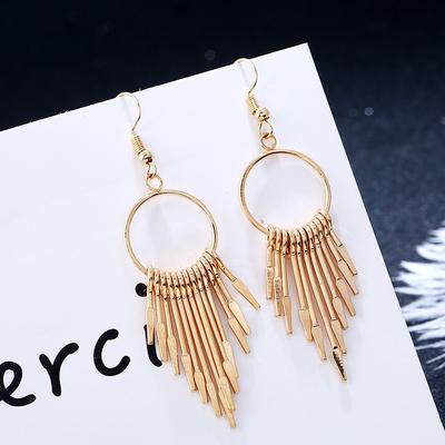 Boho Swing Shiny Long Tassels Drop Earrings for Women Statement Big Circle Ear Hyperbole Fashion Jewelry Gift