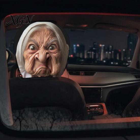 Auto Interior Accessories 2Pcs Funny Granny Face Car Headrest Covers, Breathable Seat Vehicle Protector Protectors, Stretchy Universal for SUV
