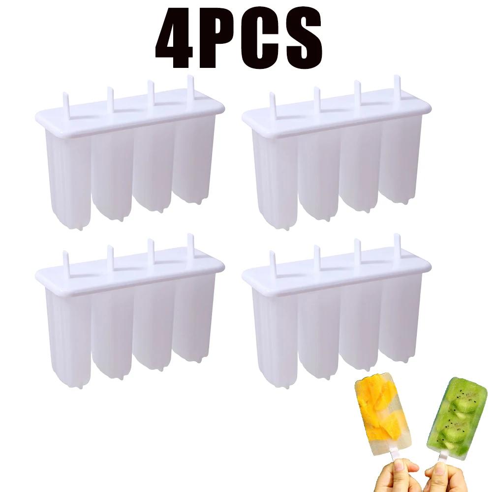 4 Hole Plastic Ice Cream Mold Magnum Mold DIY Fruit Juice Ice Pop Cube Maker Ice Tray Popsicle Mould Baking Accessories
