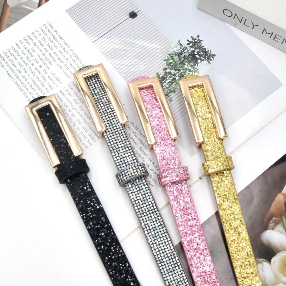 Bling Bling Sparkling Rhinestone Belt Glitter Versatile PU Leather Belt Luxury Brand Design Vintage Trendy Waistband