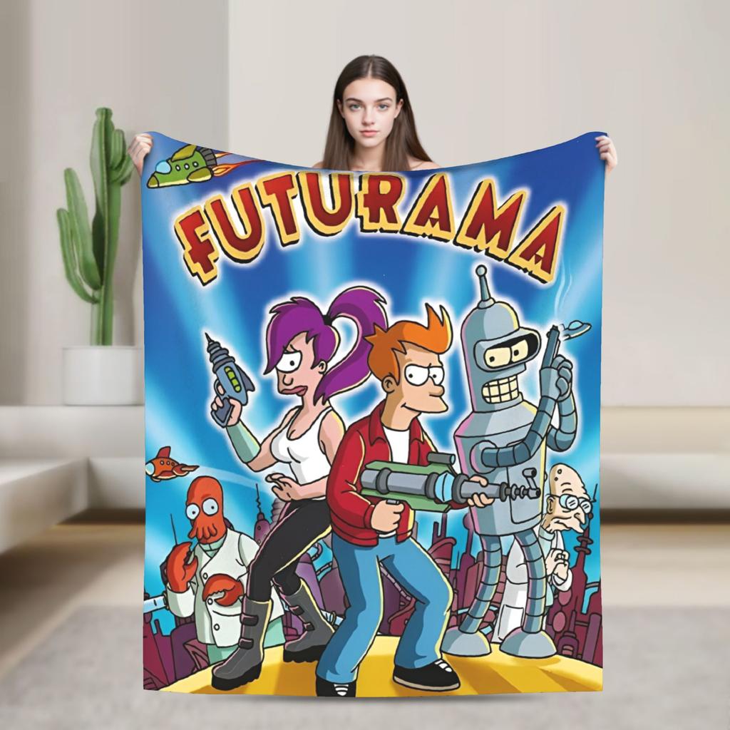 Bendered Robot Fry Leela Cartoon Blanket Planet Express Flannel Throw Blankets Bedroom Sofa Decoration Thin Bedspread Portable