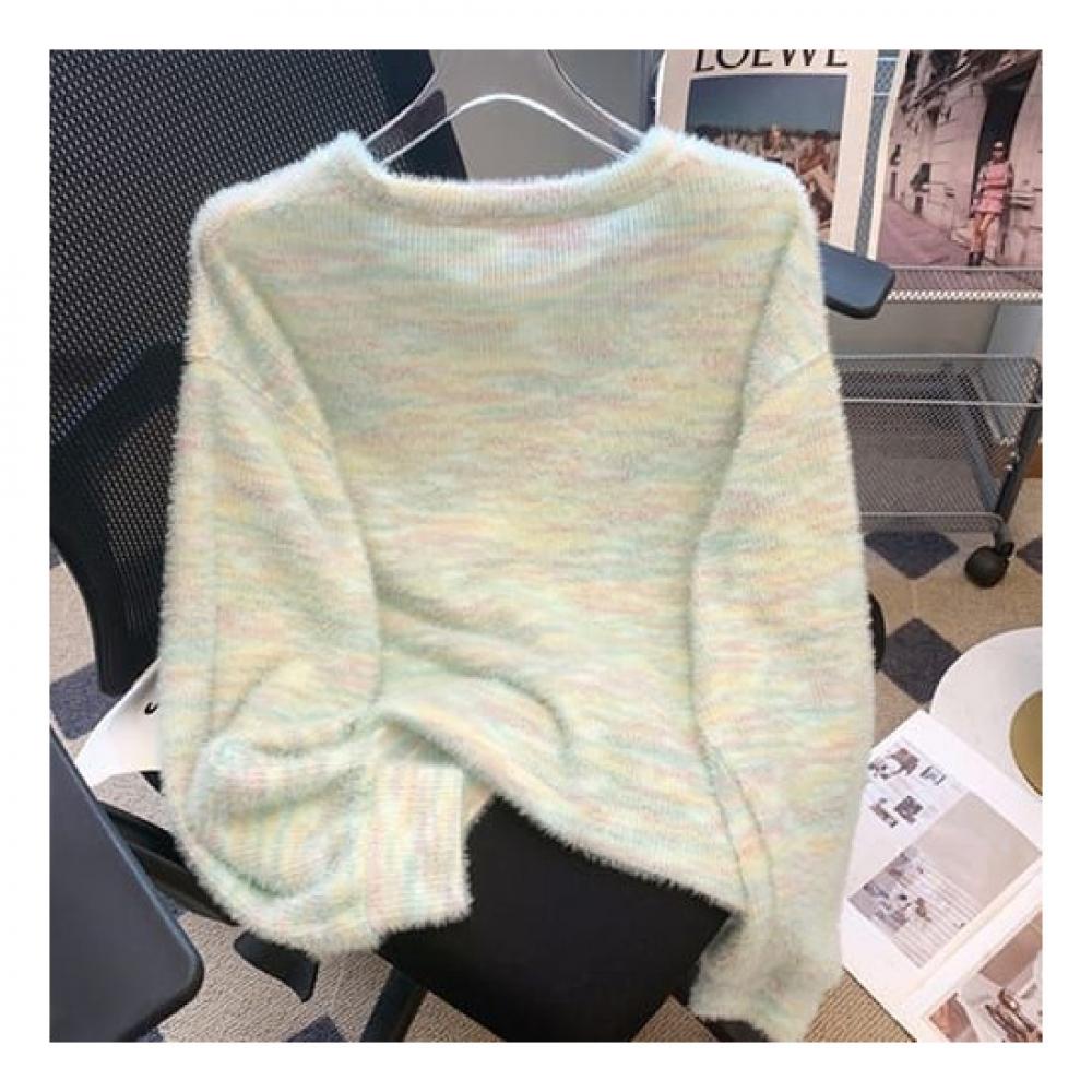 Navava Women Lovely Mink Rainbow Long Sleeve Knit Sweater Nk2321