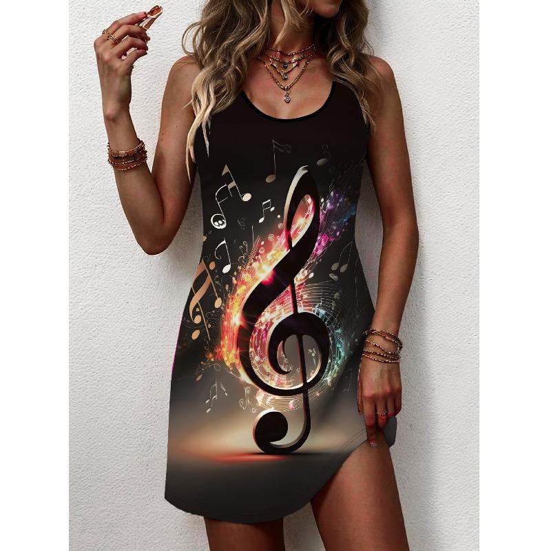 Loose simple women's vest fashion print crew neck Casual Dresses