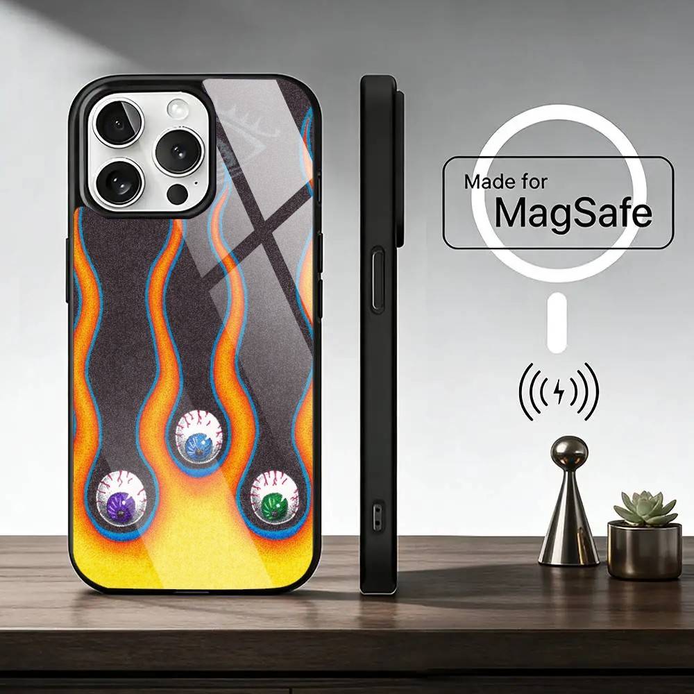 Big Eyes Trendy Print Lines Phone Case For iPhone17,16,15,14,13,12,11 Plus,Pro Magnetic For Magsafe Wireless Charging