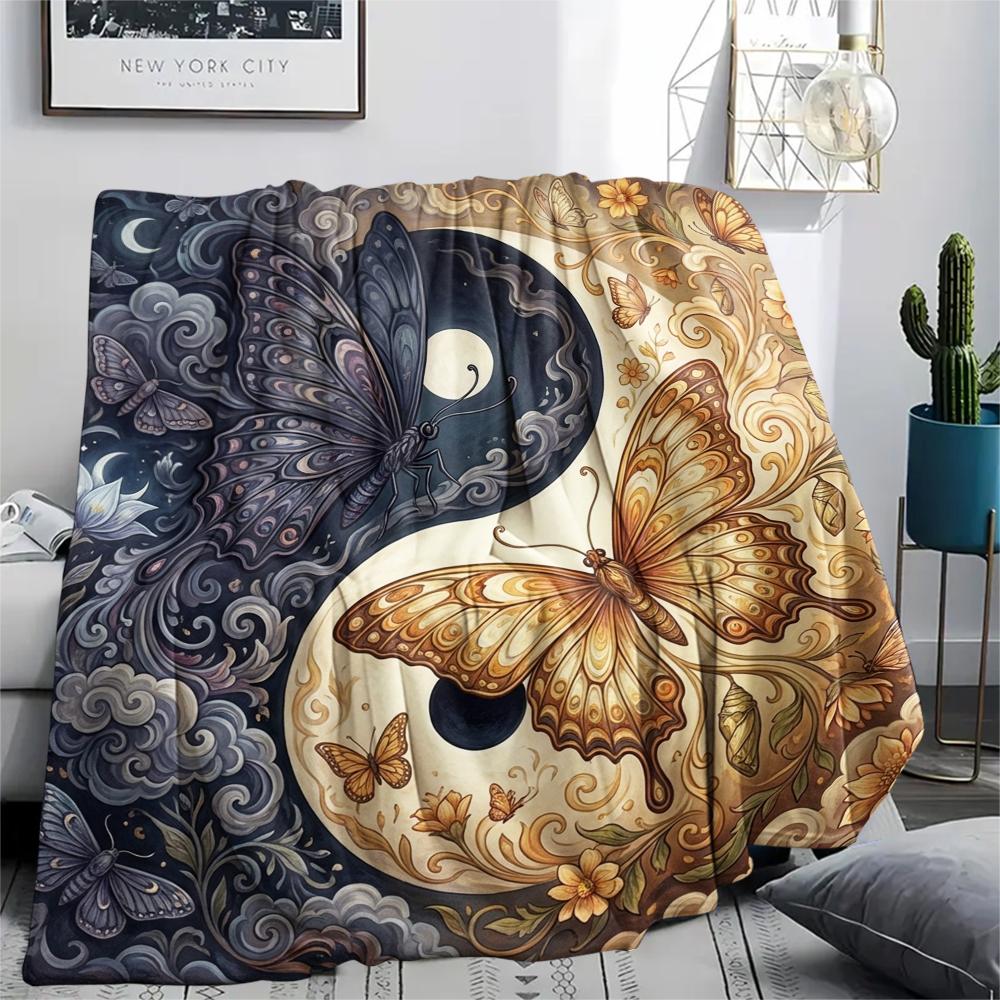 1Pc Butterfly Print Flannel Blanket, High quality Comfortable for All Seasons, Home Decor, Warmth and Comfort, Perfect for Christmas Gifts W35