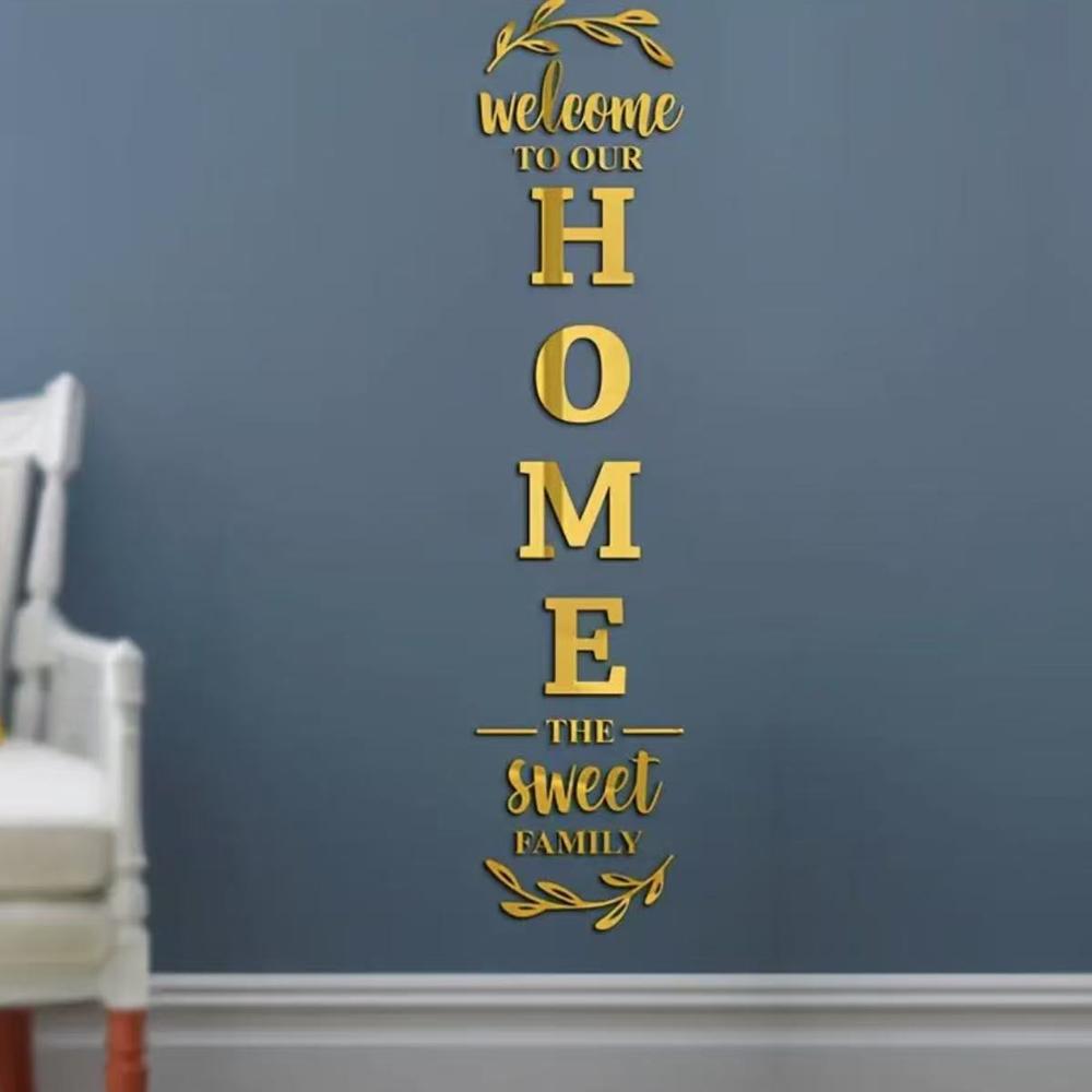 English Letters 3D Mirror Wall Sticker, Self-Adhesive Acrylic Decal, Welcome To Our Home The Sweet Family Combination Home Decor