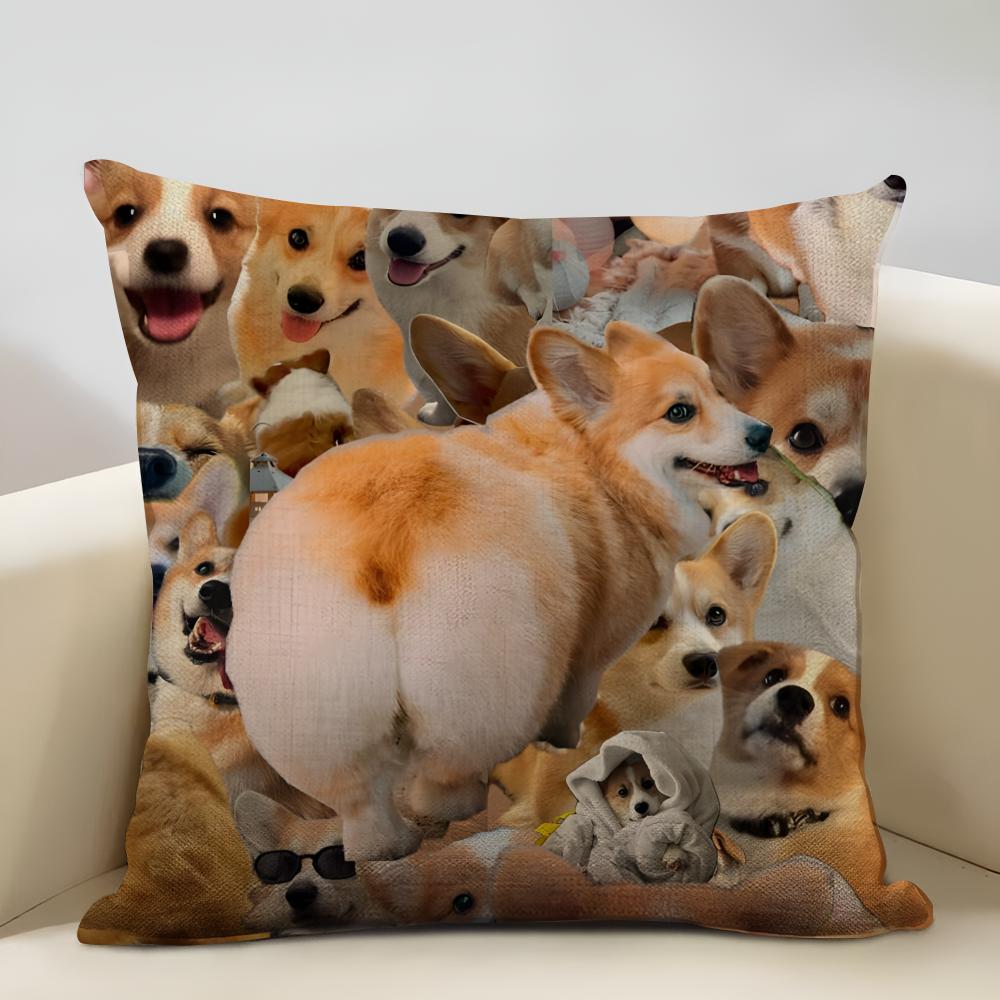 Corgi Cushion Cover Household Decoration Linen Sofa Cushion Cover: Skin-Friendly & Breathable With Invisible Zipper